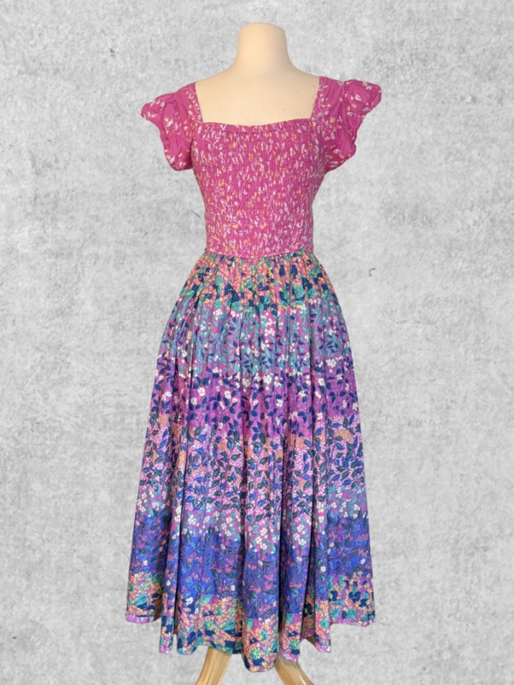 Caroline Constas Floral Midi Dress – Smocked Bodice | Open Back | Size: S